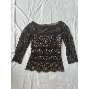 Women's Tadashi Shoji Lace Top Size 6 Black Beige